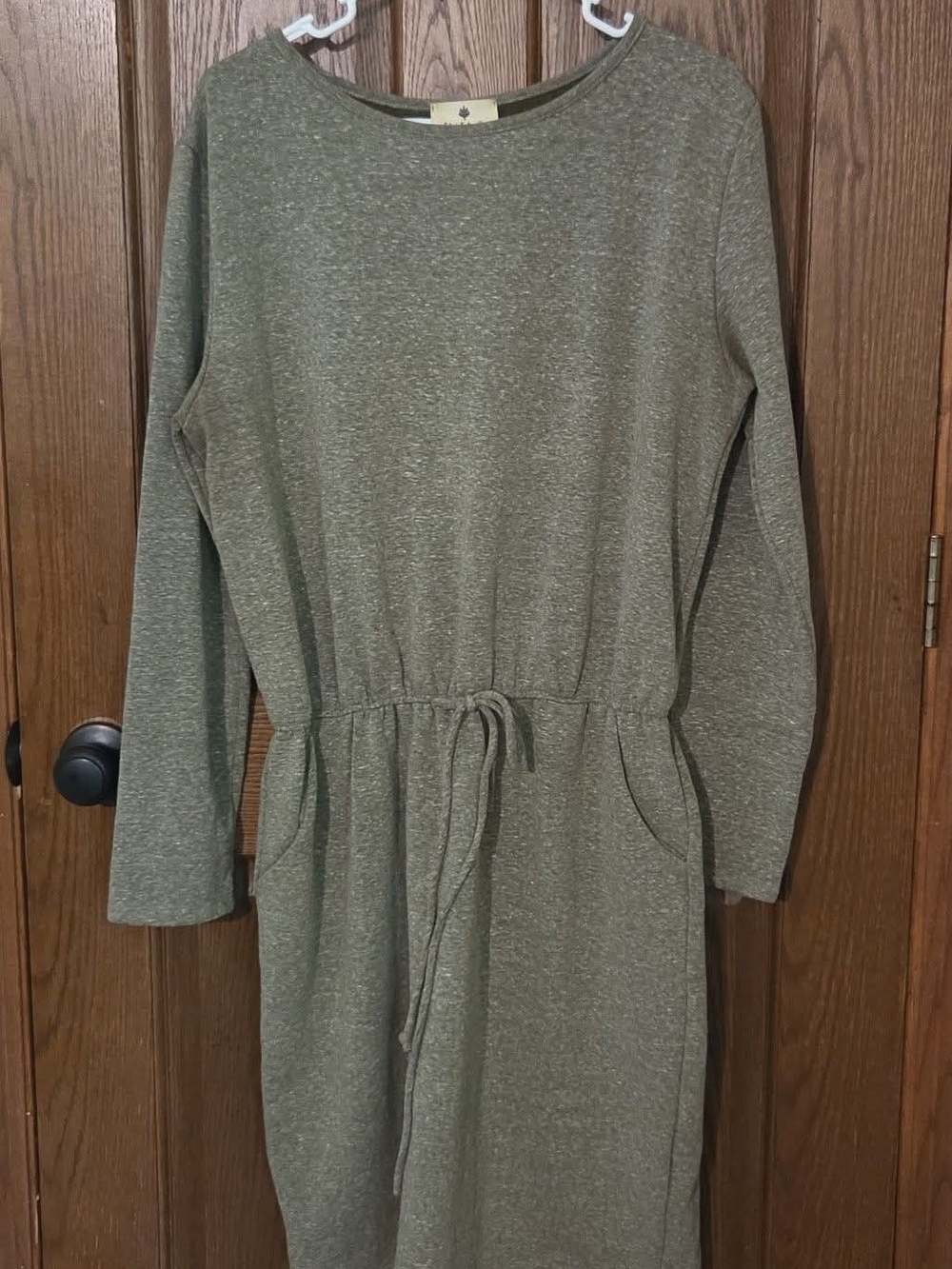 Long Sleeve Olive Drawstring Waist Midi Dress